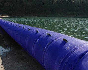 A blue air filled rubber dam with deflectors to minimize vibrations
